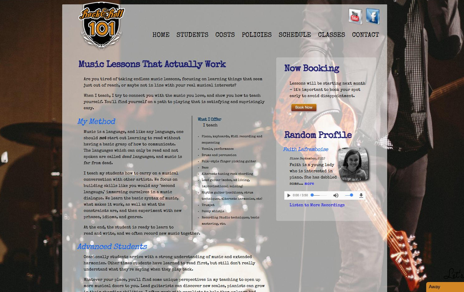 RockAndRoll101.ca - Music Teacher Web Site with Logging, Reporting, Invoicing, and Scheduling